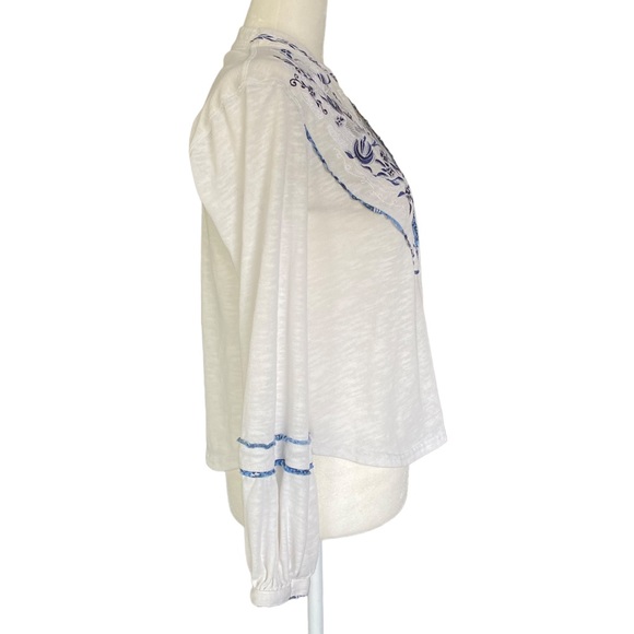 FREE PEOPLE White and Blue Sundance Kid Henley Top XSmall - Picture 13 of 15